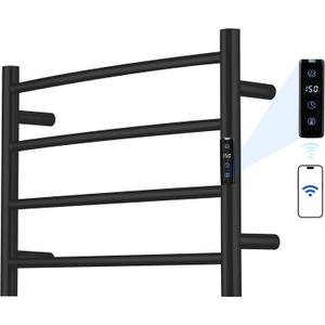 Electric Towel Rack with Voice Control for Alexa & Google Home,TUYA - Wall-Mounted Bathroom Heating Towel Warmer,Plug-in,Stainless Steel Material,16.54x23.62x5.51 in,Black,4 Bars