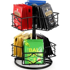 Frcctre Tea Bag Organizer, 360 Degree Tea Bag Spining Carousel Organizer with 6 Compartments, Lazy Susan Sugar Coffee Creamer Caddy for Kitchen Counter Cabinet Organizer, Up to 60 Tea Bags Storage
