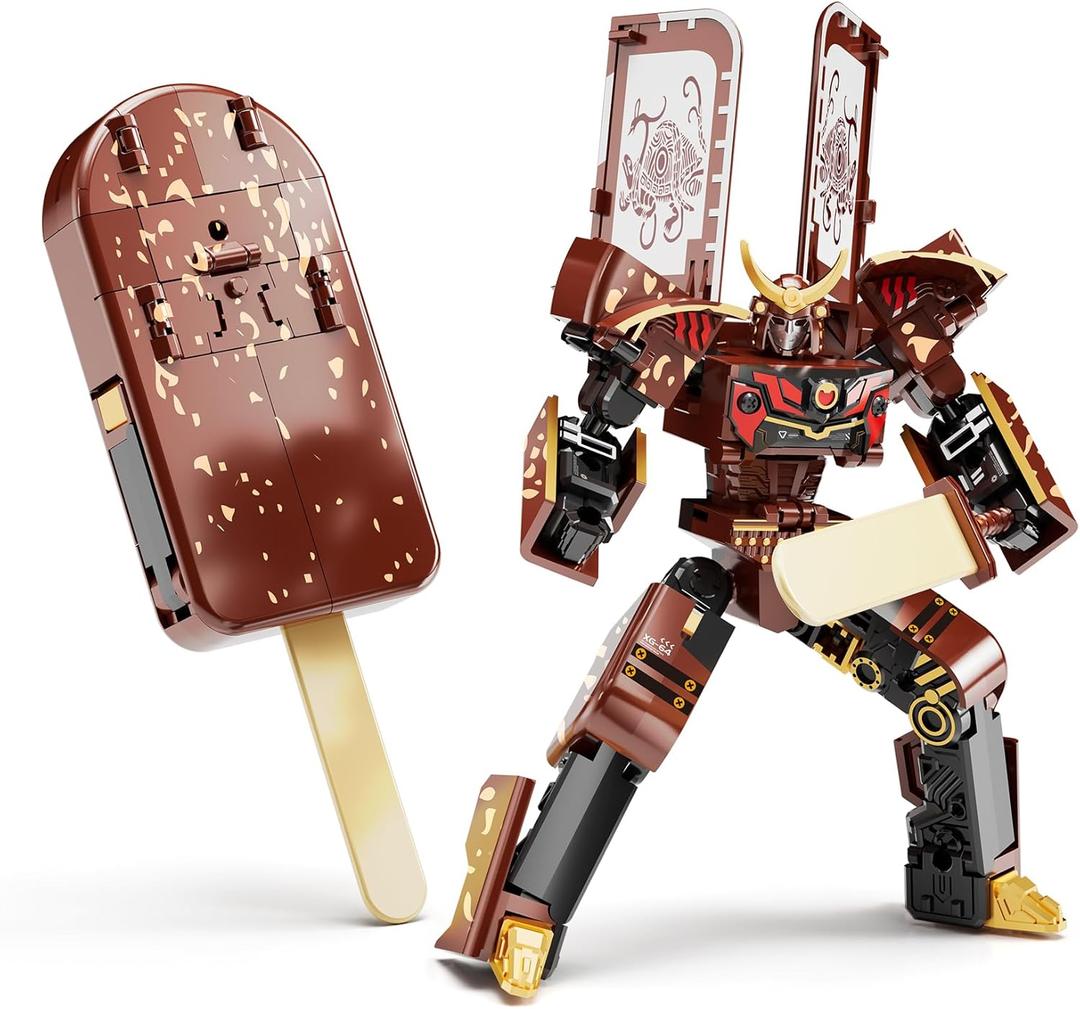 Ice Cream Transforming Toy, 2 in 1 Popsicle Transform into Robot Action Figure, DIY Transformation Figure Toys for Kids & Adults Action Figures for Boys Party Favors Gift (Brown)