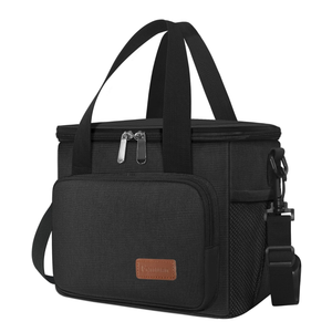 Femuar Reusable Lunch Box for Men/Women - Insulated Lunch Bag Leakproof Lunchbox for Work Office Picnic Beach - Freezable Lunch Cooler Bag with Adjustable Shoulder Strap - Black