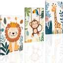 SWQYLB Nursery Wall Art Animals 3 Pieces Kid Room Wall Decor Safari Canvas Prints for Baby Toddler Boy Girl Children's Room Decor Framed (16"x24"x3)