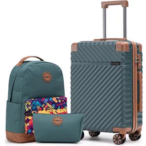 Cosbarn Carry On Luggage 22x14x9 Airline Approved, Hardside 20 Inch Carry on Suitcases with Wheels, Hard Shell ABS Lightweight Carry on Luggage Set, Travel Suitcase Set with TSA Lock, DarkGreen, 3 Piece Sets