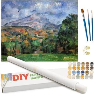 Mountain Paint by Numbers Kit for Adults - DIY Mont Sainte-Victoire Painting on Rolled Canvas 16x20 Inch, Acrylic Paint Set, Suitable for Beginners, Scenic Art for Home Decoration or Gifts