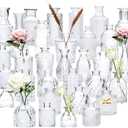 Brajttt Set of 32 Bud Vases for Flowers, Small Vintage Glass Bottles for Rustic Wedding Centerpieces and Home Decor