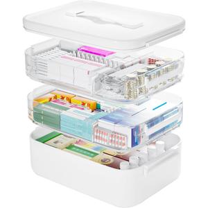 3-Tier Medicine Cabinet Organizer, Portable Medicine Storage Box with Handle, Empty First Aid Kit for Home