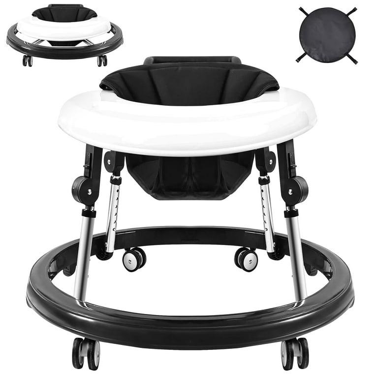 Baby Walker Black, Foldable 9-Gear Height Adjustable Baby Walker with Wheels, Infant Toddler Walker with Foot Pads, Anti-Fall Baby Walkers and Activity Center Bouncer Combo for Boys 6-24 Months…