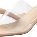 PIZZ ANNU Women's Square Open Toe Heels Sandals Low Block Chunky Heeled Sandal Slip on Mules Comfortable Casual Dress Pumps Shoes (9, Clear Nude)