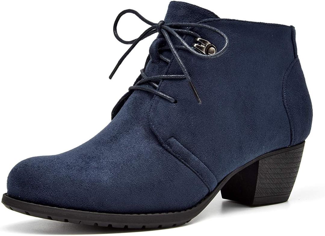 VJH confort Women's Ankle Boots,Lace-up Round Toe Comfortable Low Heel Dress Booties with Side Zipper (8.5, Navy)