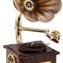 Hofeinz Mini Retro Record Player, Copper Horn Bluetooth Turntable, FM, USB
