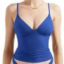 SUUKSESS Women Sexy Deep V Neck Sleeveless Fitted Basic Tops Y2K Tank Top Cami, XS, Royal Blue 