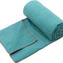 Eunzel Yoga Towel,Hot Yoga Mat Towel with Grip Dots Sweat Absorbent Non-Slip for Hot Yoga, Pilates and Workout 24" x72", Dark Cyan