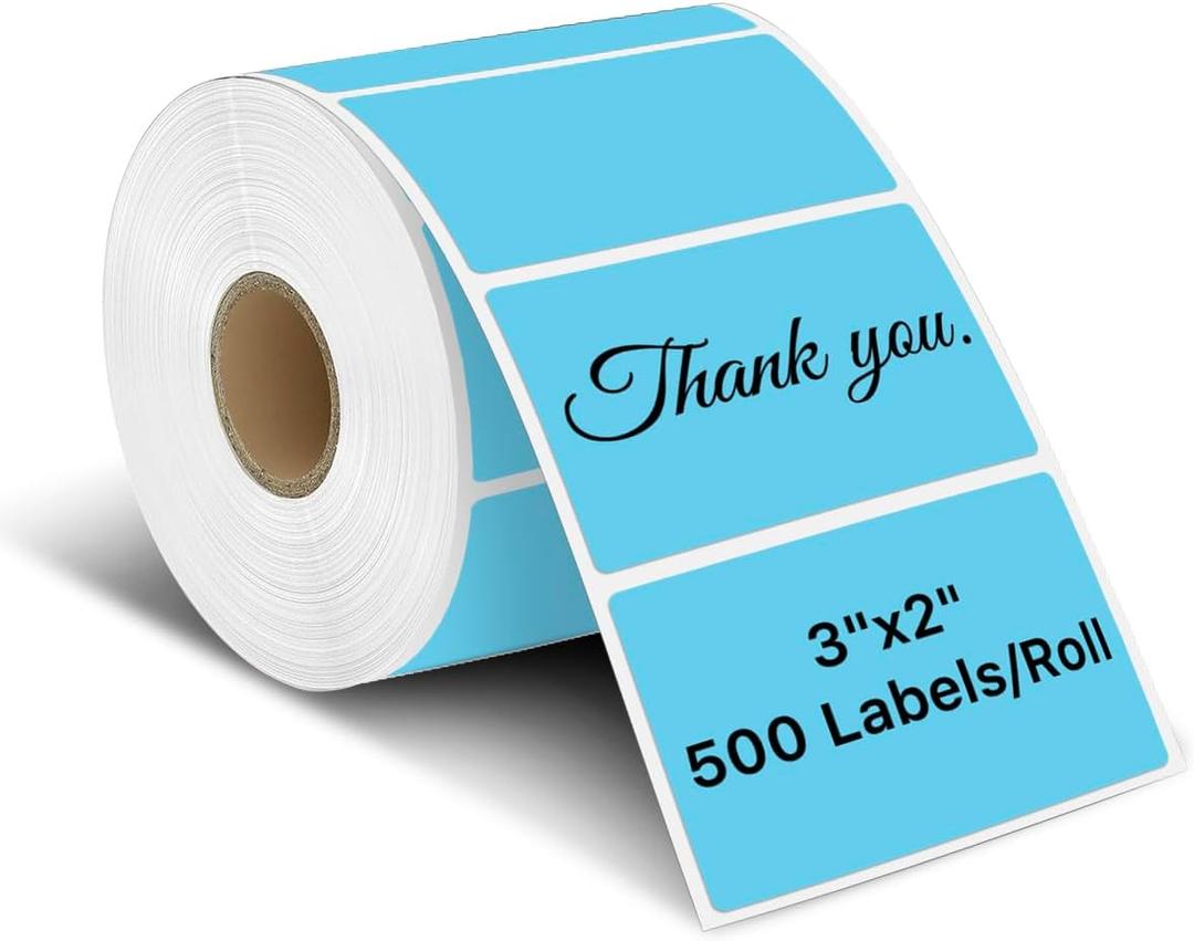 iEager 3" x 2" Thermal Labels, Rectangle Thermal Printer Stickers, Self-Adhesive Durable Sticker with Perforation Line, 500 Labels/Roll, Blue