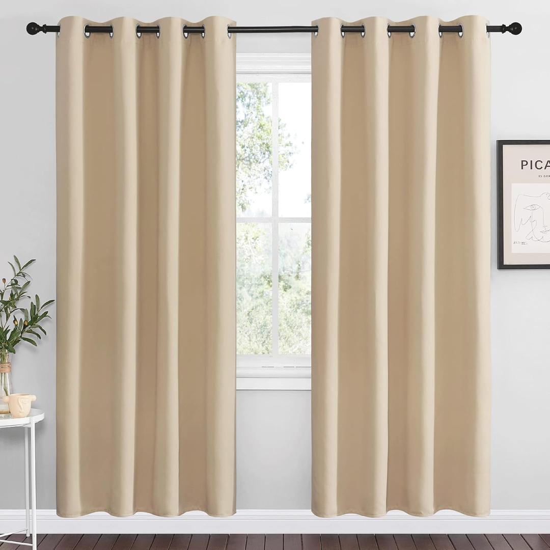 NICETOWN Blackout Draperies Curtains Panels - Window Treatment Thermal Insulated Solid Grommet Blackout Curtains/Panels/Drapes for Bedroom (Set of 2 Panels, 55 by 78 Inch, Biscotti Beige)
