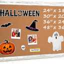 Bulletin Board, 36" x 24", Cork Board for Wall, Rustic White Wooden Frame, Hanging Pin Board for Home & Office Decor, 10 Push Pins