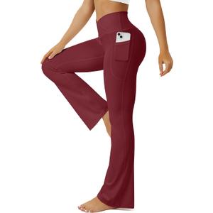 Yoga Pants Women, Flare Leggings for Women with Pockets Crossover High Waisted Bootcut Yoga Pants (Medium, Red)