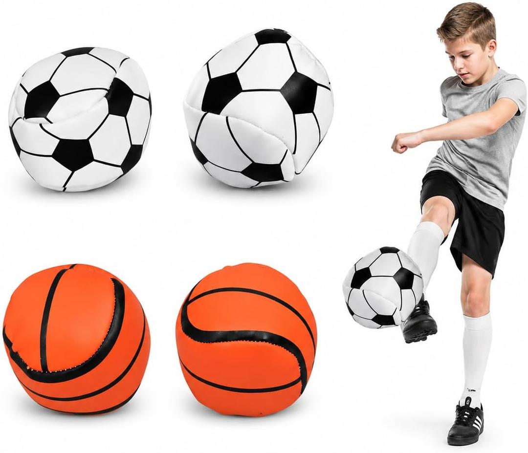 4PC Leather Foot Bags Set, Adult-Sized Shuttlecocks, Featuring Soccer and Basketball Designs, Perfect for Kids and Beginners as Juggling Bags