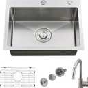 24 Inch Kitchen Sink with Faucet, 24x18 Single Bowl Drop in Kitchen Sink and Faucet Combo 18 Gauge Stainless Steel Topmount 10 inch Deep Basin, 24"x18"x10"