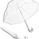 Weather Station Clear Rain Umbrella, Adult, Dome Canopy, Bubble, Automatic Open, Bubble, Waterproof, Lightweight, Full 52 Inch Arc, Stick, White