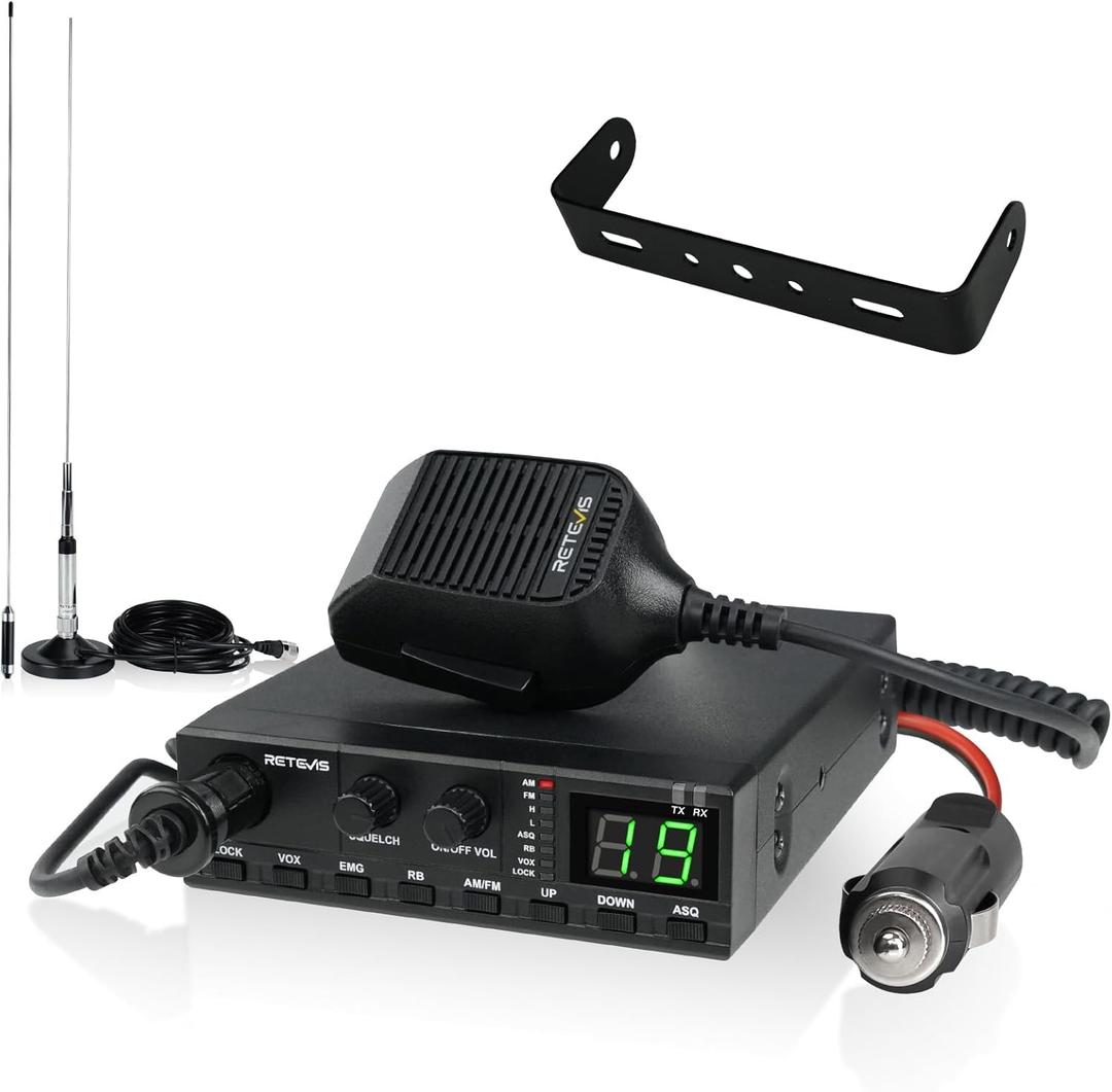 Retevis MB2 40-Channel AM/FM CB Radio Kit, Long Range Radio with Antenna for Trucker Stop, Emergency Channel 9/19, VOX, Easy to Use, with Cigarette Lighter Fixed-Mount