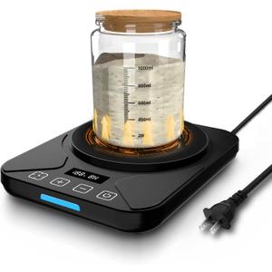 Sourdough Starter Warmer Mat - 24H Timer - Precise 1F Thermostat Control (70-100F) - Smart Memory Warming On/Off - Fits Jars Up to 40oz - Perfect for Home Baking (Black)