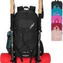Goloni 45L Hiking Backpack Lightweight Foldable, Waterproof Camping Backpack with Rain Cover & Hiking Pole Mat Carrying System, Ergonomic Water Resistant Daypack for Trekking Travel Men Women,Black