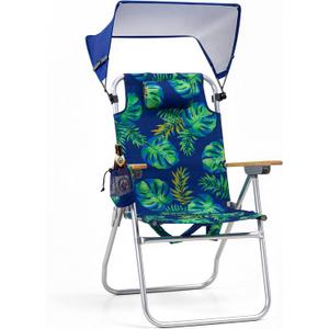 17" Tall Beach Chair with Canopy Shade,Support to 350LBS, Green Leaf