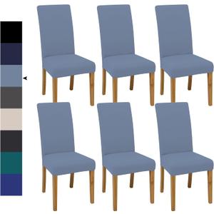 Dining Chair Covers, Dining Room Chair Cover Set of 6, Stretch Kitchen Chair Covers, Detachable Washable Chair Cover, Parsons Chair Slipcovers Protective, for Home, Restaurant, Banquet (Grey Blue)
