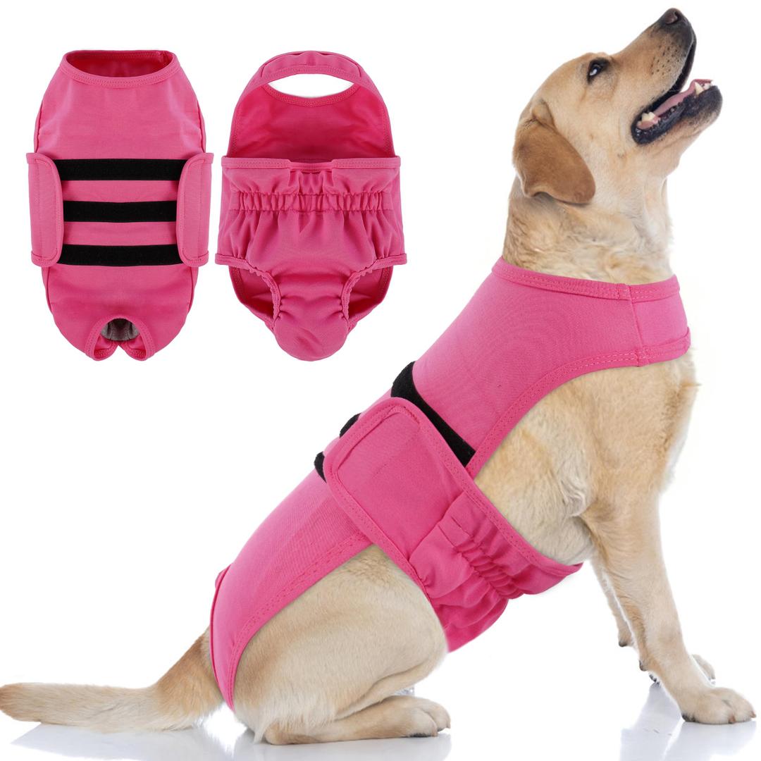 PUMYPOREITY Reusable Female Dog Diaper, Adjustable Stretchy Pantie with Suspender, Escape-Proof Anti-Harassment Underwear for Heat Cycle, Incontinence, Puppy Training, Senior Canine, XL, Pink