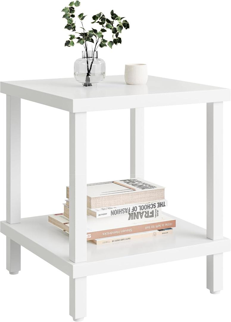 MMEOLUOOK Large End Table Square Side Table Modern Sofa Table 20 Inch Industrial Coffee Table NightStand with 2-Tier Storage Shelf for Living Room Bedroom White MLBZ06W