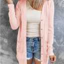 MEROKEETY Women's Lightweight Cardigan Summer Long Open Front Button Down Trendy Loose Outwear with Pockets (Pink, S)