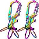 Heavy duty metal keychains, Carabiner clip Car key chains,Fashion family keychain bottle opener and 3 Key Rings suitable for men and women.Multicolor-2pcs