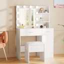 LIVELYGLOW Small Makeup Vanity Stool,15.7" W x 10.2" D x 16.7" H，White（Easy Assembly,PU Cushion Mat, Footstool）