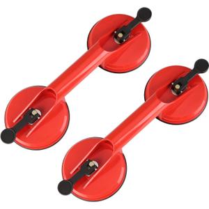 Olympia Tools Glass Suction Cups Heavy Duty Plastic Vacuum Plate Handle Glass Holder Hooks to Lift Large Glass/Tile Suction Cup Lifter/Moving Glass/Pad for Lifting/Dent Puller (2 Pack) (Red)