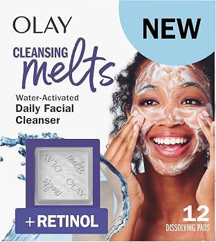 Olay Cleansing Melts + Retinol Face Cleanser, 12ct, Water-Activated Face Wash Cleans, Tones, and Refreshes Skin