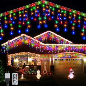 WBao Christmas Lights Outdoor, 432 LED 33FT Icicle Lights with 81 Drops, Remote Control, 3 Timer Settings, 8 Modes, Waterproof, Connectable Fairy Lights for Wedding, Holiday Eaves Decor, Multicolor