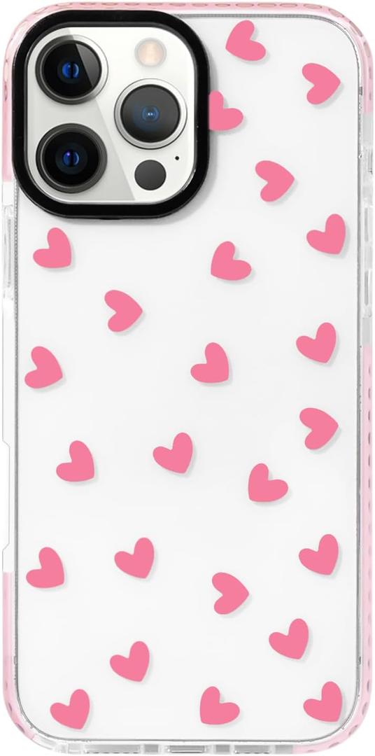 NITITOP Compatible with iPhone 16 Pro Case Cute Clear for Women Girls Pink Love Heart Pattern Ultra Slim with Bumper Protector Soft TPU Anti-Yellow Protective Cover - Pink Heart