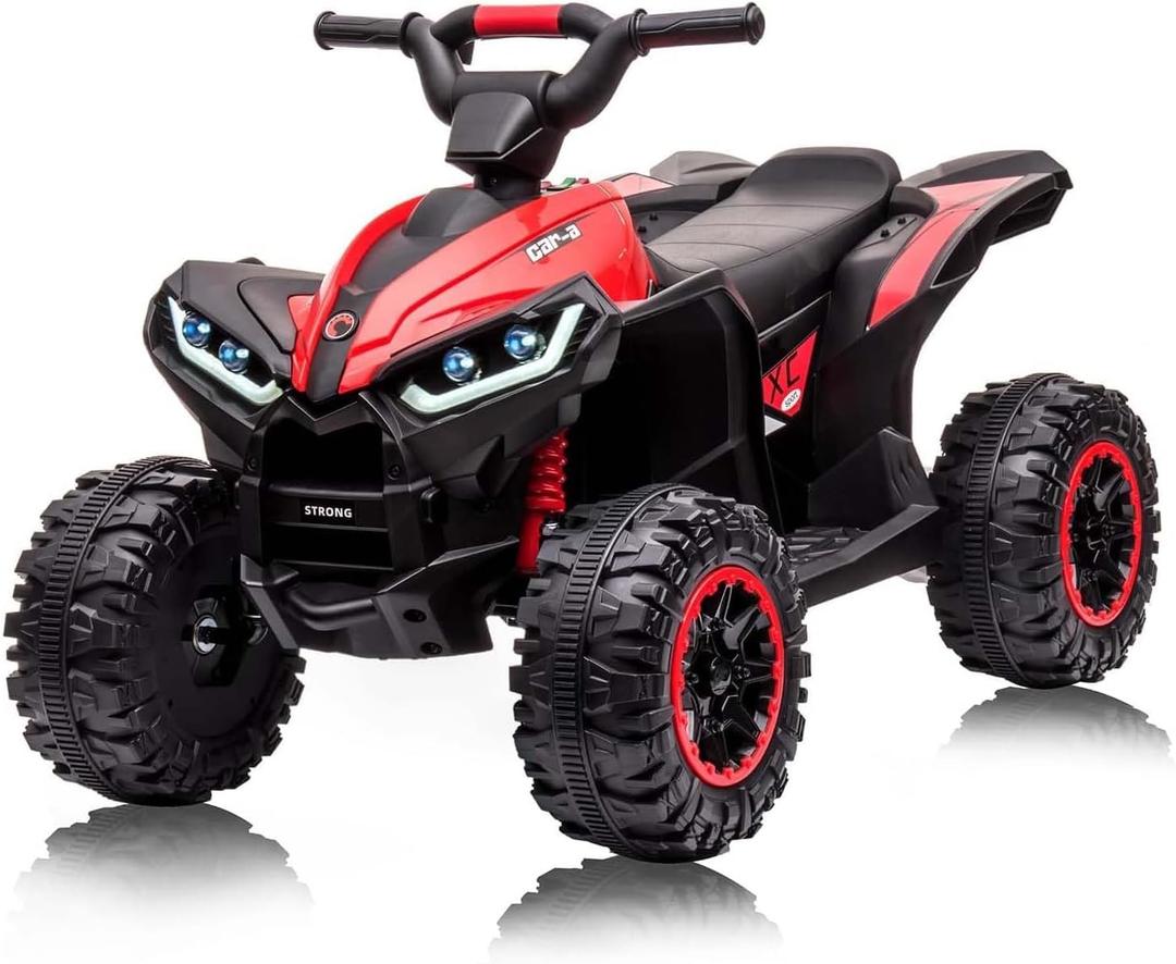 GarveeLife 12V Kids Ride On ATV, 4 Wheeler Electric Vehicle for Kids 3-8 Toddler Battery Powered Toy Car for Boys Girls with Remote Control, LED Lights, Soft Start, Treaded Tires, Music, Red