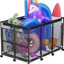POOLHOUR Pool Float Storage XXL Large Outdoor Pool Toy Storage Organizer for Pool Noodles, Toys, Floats, Balls,Equipment, Mesh Rolling Storage Organizer Bin, Black