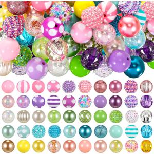 Huquary 100 Pcs 20mm Rhinestone Bubblegum Beads for Pens Mixed Crystal Resin Chunky Beads for DIY Craft Keychain Necklace Bracelet Jewelry Making(Candy Color)