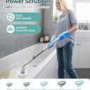 Sweepulire Electric Spin Scrubber SW1, Shower Scrubber with Long Handle, 2 Spin Speeds, Electric Bathroom Scrubber with 8 Replacement Heads, Bath Tub Cleaner Brush for Floor, Tub, Shower, Tile (All White)