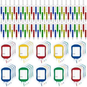 96 Pcs Nursing Syringe Pens Sets Ballpoint Pens with Blood IV Bag Designed Sticky Notes Multicolor Novelty Pen for Nurses Student School Supplies Imaginary Doctor Play for Graduation Halloween Party