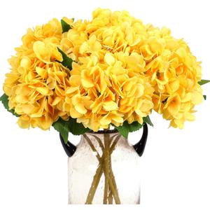 Kimura's Cabin 6pcs Artificial Flowers Silk Hydrangea Fake Flower Faux Hydrangeas with Stems for Wedding Party Baby Shower Arrangements Bouquets Home Festive Table Centerpieces Decoration (Yellow)