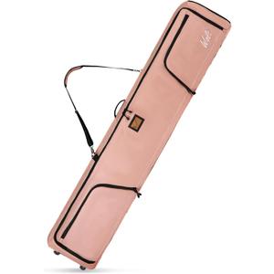 WOLT Rolling Ski Bag,Padded Snowboard Bag with Wheels for Air Travel, Fit to Double Pairs of Skis up to 175cm (Lightpink)