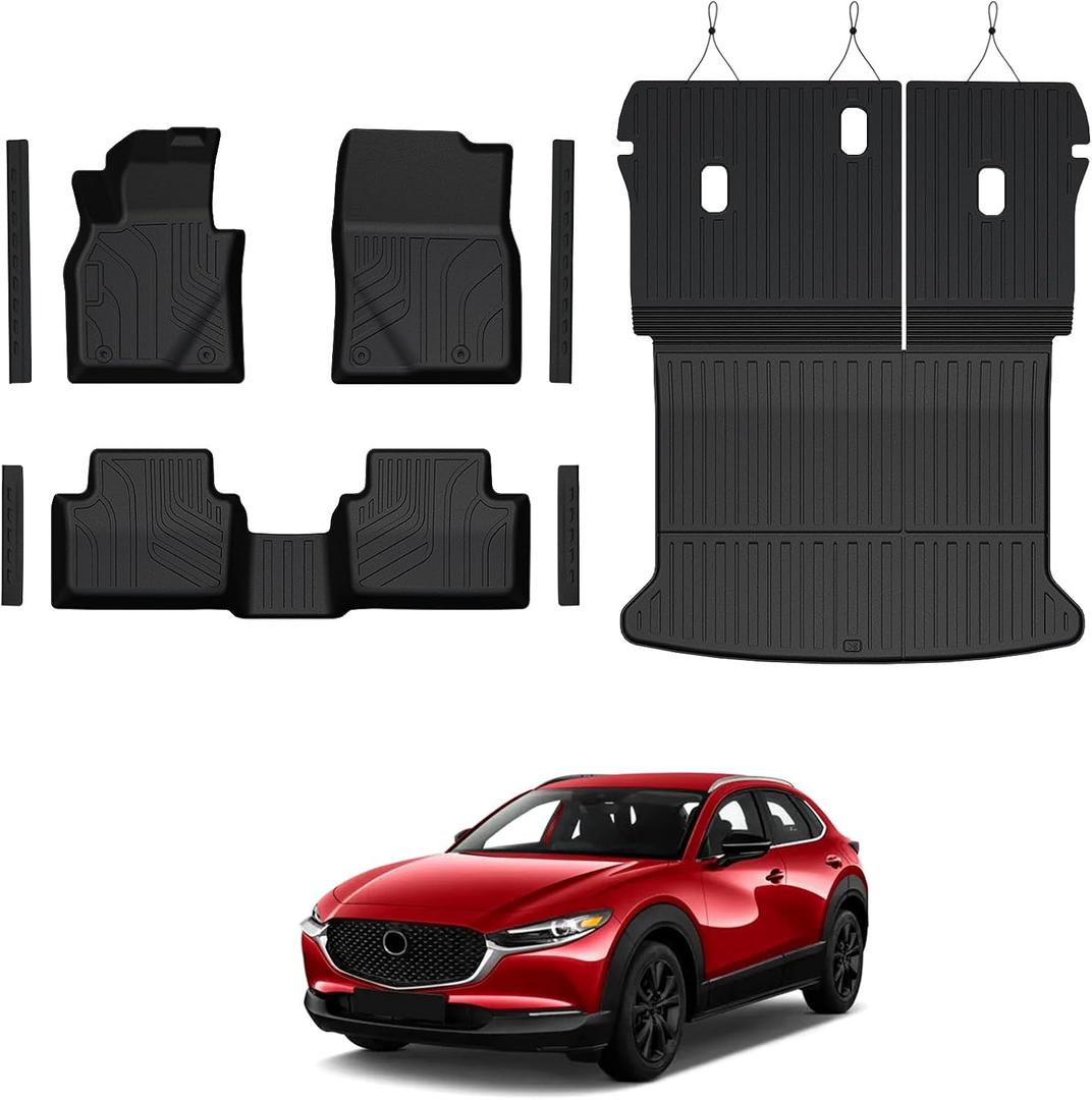 Floor Mats for Mazda CX-30 2020-2025, All Weather Floor Mats Trunk Cargo Liner with Backrest Protectors and Door Sill Guards Accessories, Full Coverage Set
