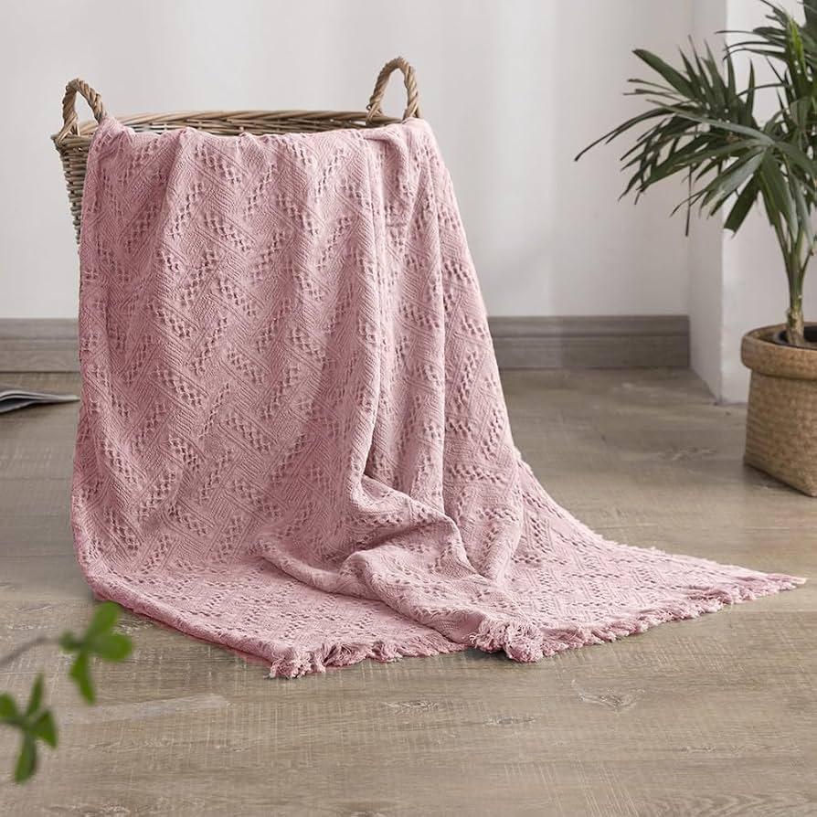 SIMPLEOPULENCE Cotton Throw Blanket (Dusty Rose)