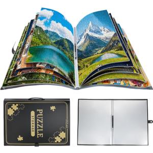 1000 Pcs Puzzle Storage Portfolio Folder with 20 Acid- Free Pockets, Large Capacity Puzzle Organizer, Portable, Dustproof and Protective Accessory for Jigsaw Enthusiasts (Golden)