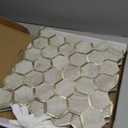 STICKGOO Hexagon Peel and Stick Backsplash Tile, Stick on Backsplash for Kitchen and Bathroom, Beige Marble Look PVC Mixed Metal Gold Self Adhesive Wall Tiles(10 Sheets, Seamless)