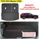 Large Cargo Liners with Backrest Mat for 2024 2025 Mazda CX90 CX-90 7&8 Seats(Not for 6 Seats), TPE All Weather Protection Trunk Mat with Velcro Rear Seats Backrest