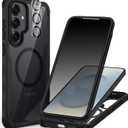 CENHUFO Magnetic Privacy for Samsung Galaxy S25 Plus Case, Full Body Phone Case with Built-in 9H Tempered Glass Privacy Screen Protector and Camera Lens Cover, Shockproof Protective Bumper - Black