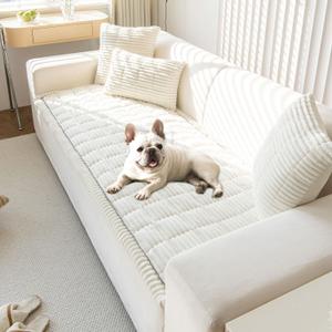 OTOB Couch Covers for Dogs Washable, Non Slip Plush Sofa Cover Kids Pet Friendly Furniture Protector, All Seasons Soft Cozy Fuzzy Sofa Slipcovers Dog Bed Mats (Cream, 31.5" x 63.0'')